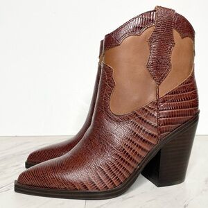 Marc Fisher Gona Brown Leather Western Heeled Bootie 5M